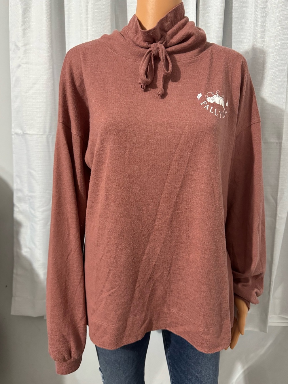 Cute Amana size L Happy Fall Y'all cowl neck pullover sweatshirt new